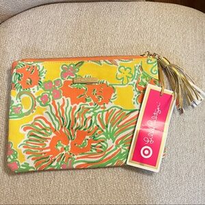 Lilly Pulitzer for Target Orange Yellow Floral Pouch Clutch Makeup Bag NWT